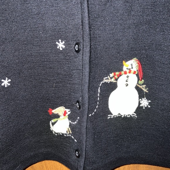 Woolrich Womens Vest Navy Blue Snowman Snowflakes V-Neck Button Front Knit L - Picture 2 of 7